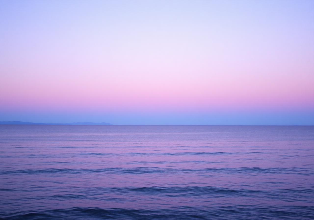 Pastel dusk over a calm ocean horizon
